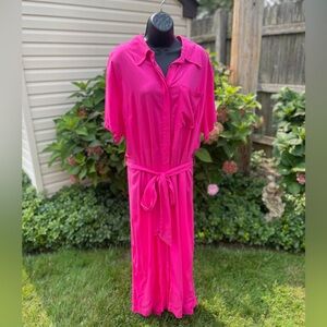 Eloquii button‎ down maxi dress size 18 belted cutout pink sheath short sleeve